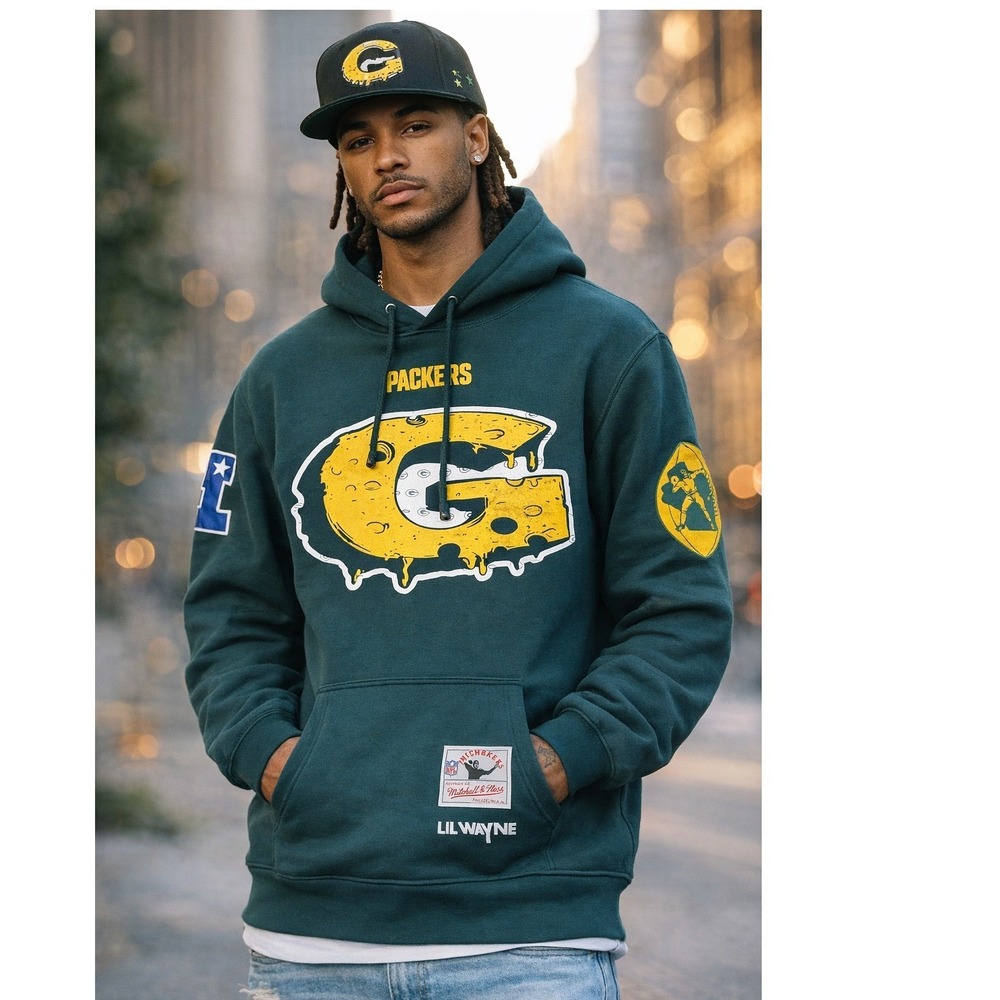 Mitchell & Ness Lil Wayne Packers Hoodie Green Bay NFL Throwback Mens XL - Picture 1 of 16